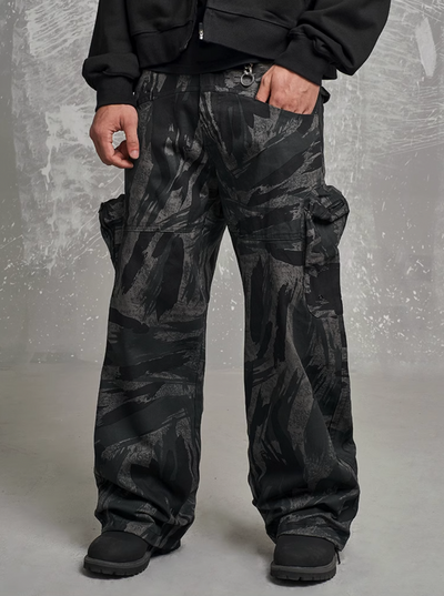 F3F Select Gray Camouflage Multi Pocket Baggy Cargo Pants | Face 3 Face