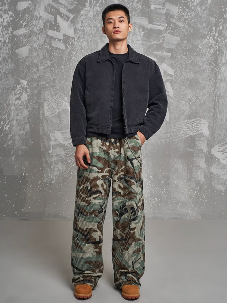 F3F Select Washed Brushed Camouflage Baggy Work Pants | Face 3 Face