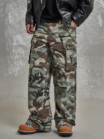 F3F Select Side Pocket Patchwork Camouflage Baggy Cargo Pants | Face 3 Face