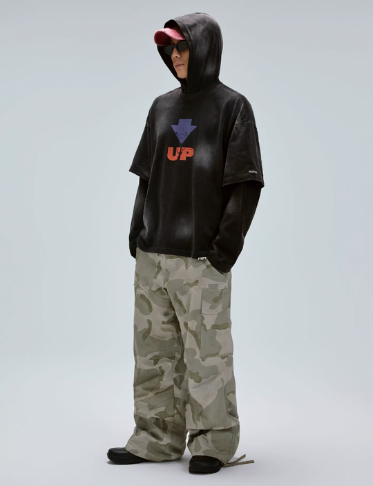 F2CE Dirty Dye Printed Fake Two-Piece Layering Hoodie | Face 3 Face