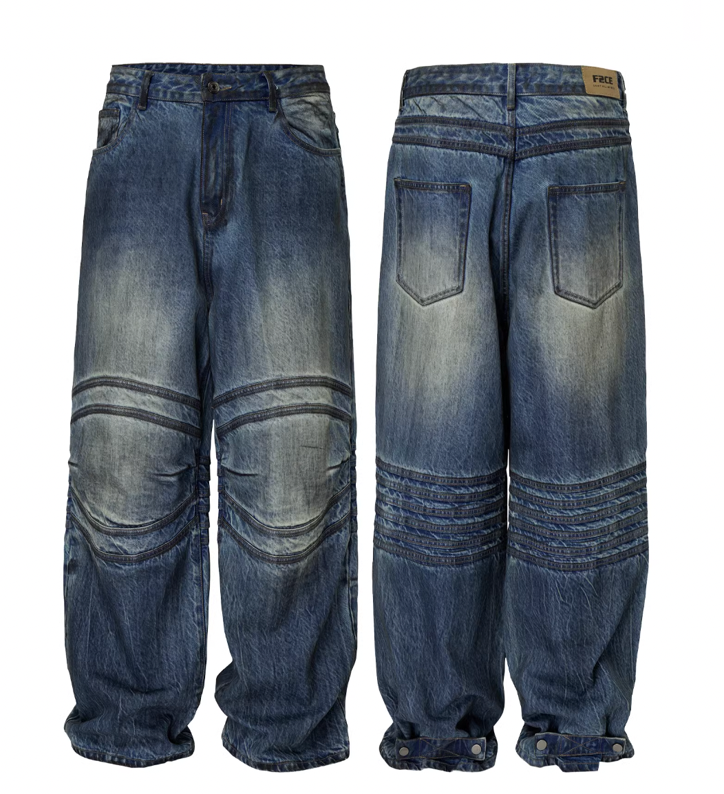 F2CE Vintage Washed Bone Pleated Baggy Jeans | Face 3 Face
