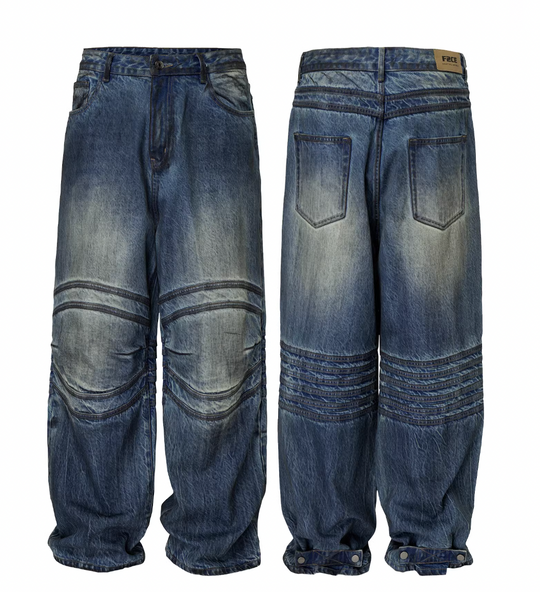 F2CE Vintage Washed Bone Pleated Baggy Jeans | Face 3 Face