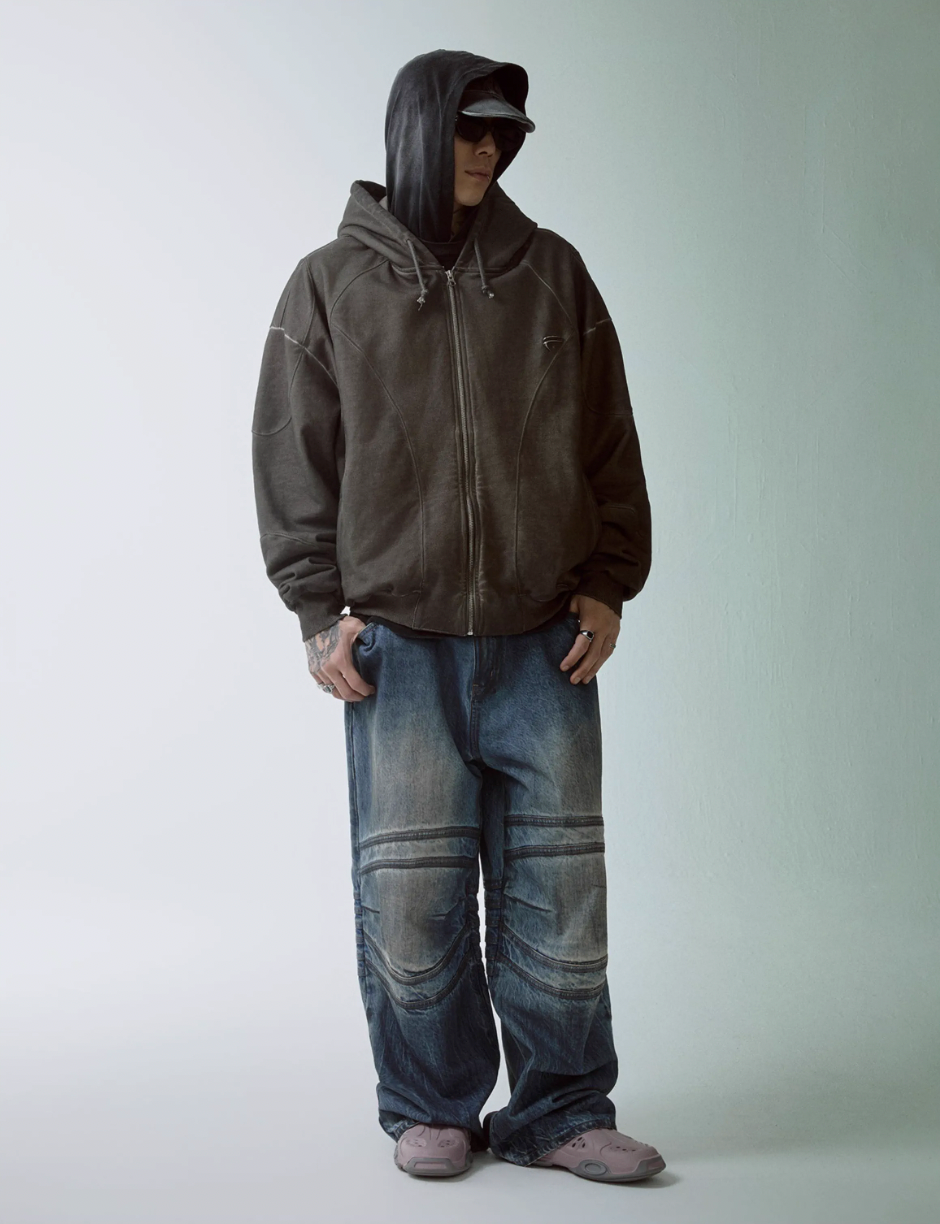 F2CE Vintage Washed Bone Pleated Baggy Jeans | Face 3 Face