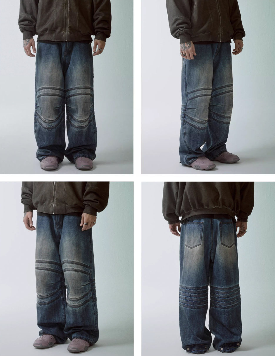 F2CE Vintage Washed Bone Pleated Baggy Jeans | Face 3 Face