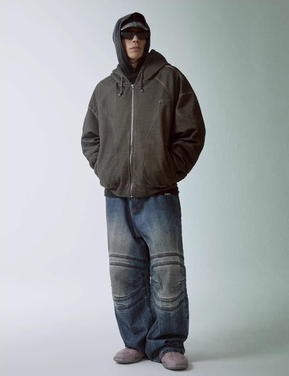 F2CE Vintage Washed Bone Pleated Baggy Jeans | Face 3 Face