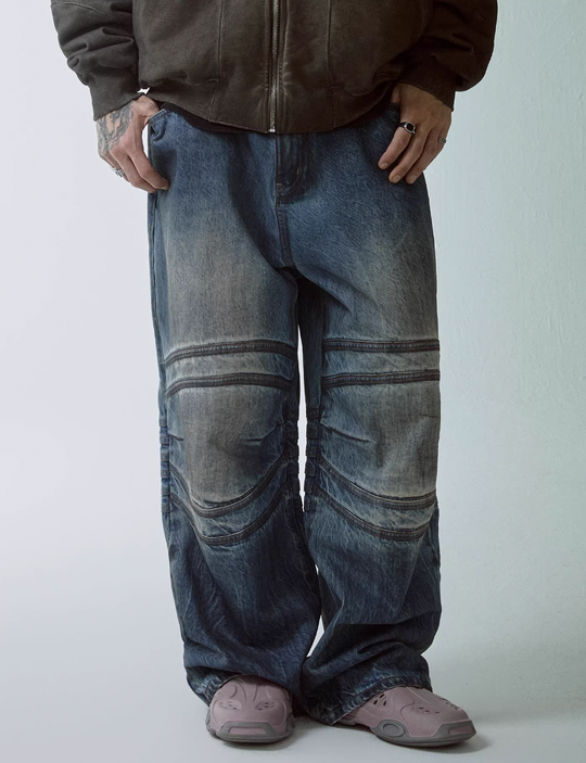 F2CE Vintage Washed Bone Pleated Baggy Jeans | Face 3 Face