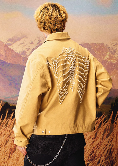 YADcrew Skeleton Pearl Beadwork Crafted Work Jacket | Face 3 Face