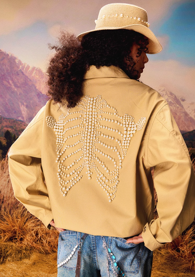 YADcrew Skeleton Pearl Beadwork Crafted Work Jacket | Face 3 Face