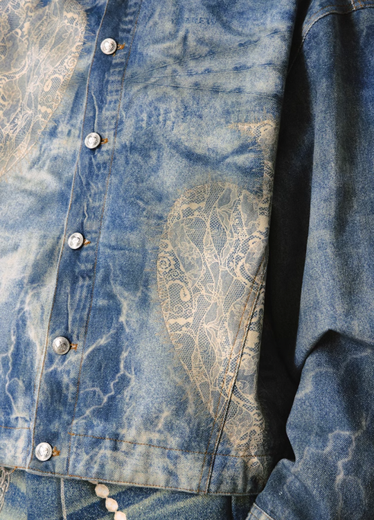 YADcrew Lace Peace Dove Faux Distressed Washed Print Denim Jacket | Face 3 Face