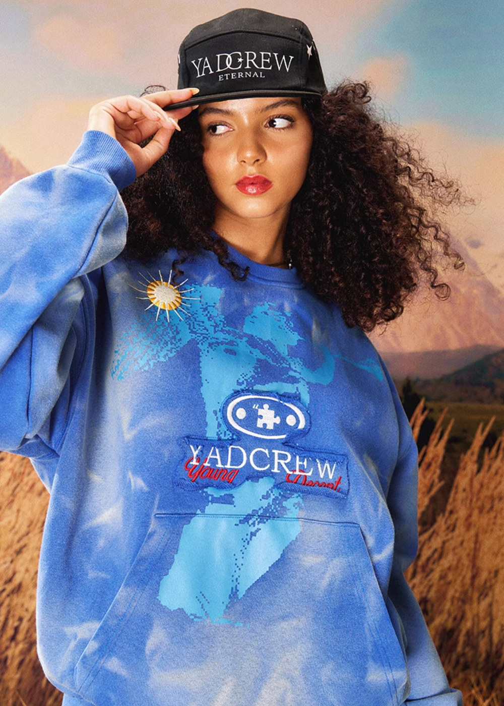 YADcrew Washed Patch Angel Embroidery Printed Sweatshirt | Face 3 Face