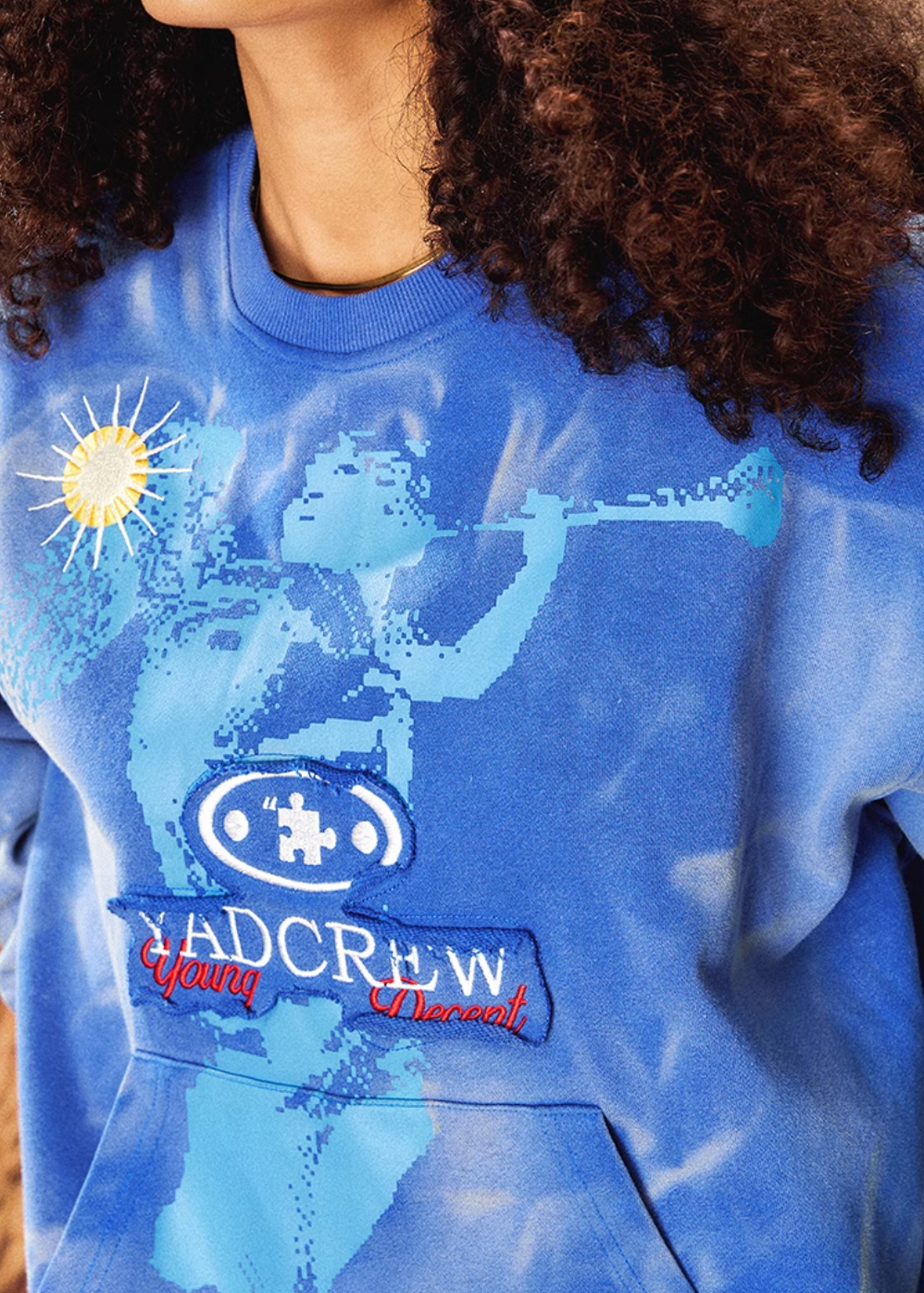 YADcrew Washed Patch Angel Embroidery Printed Sweatshirt | Face 3 Face