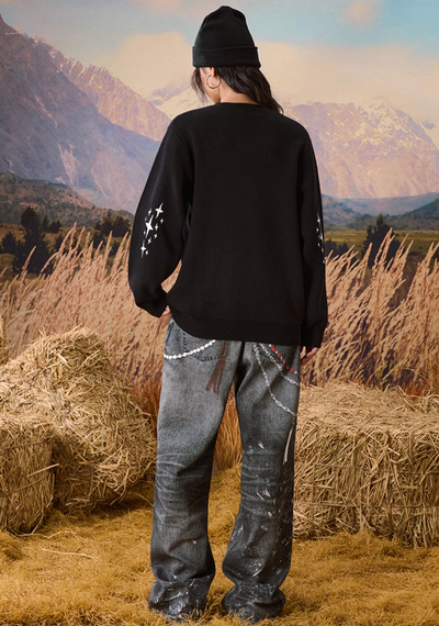 YADcrew Puzzle Pearl Jacquard Slogan Knit Sweater | Face 3 Face