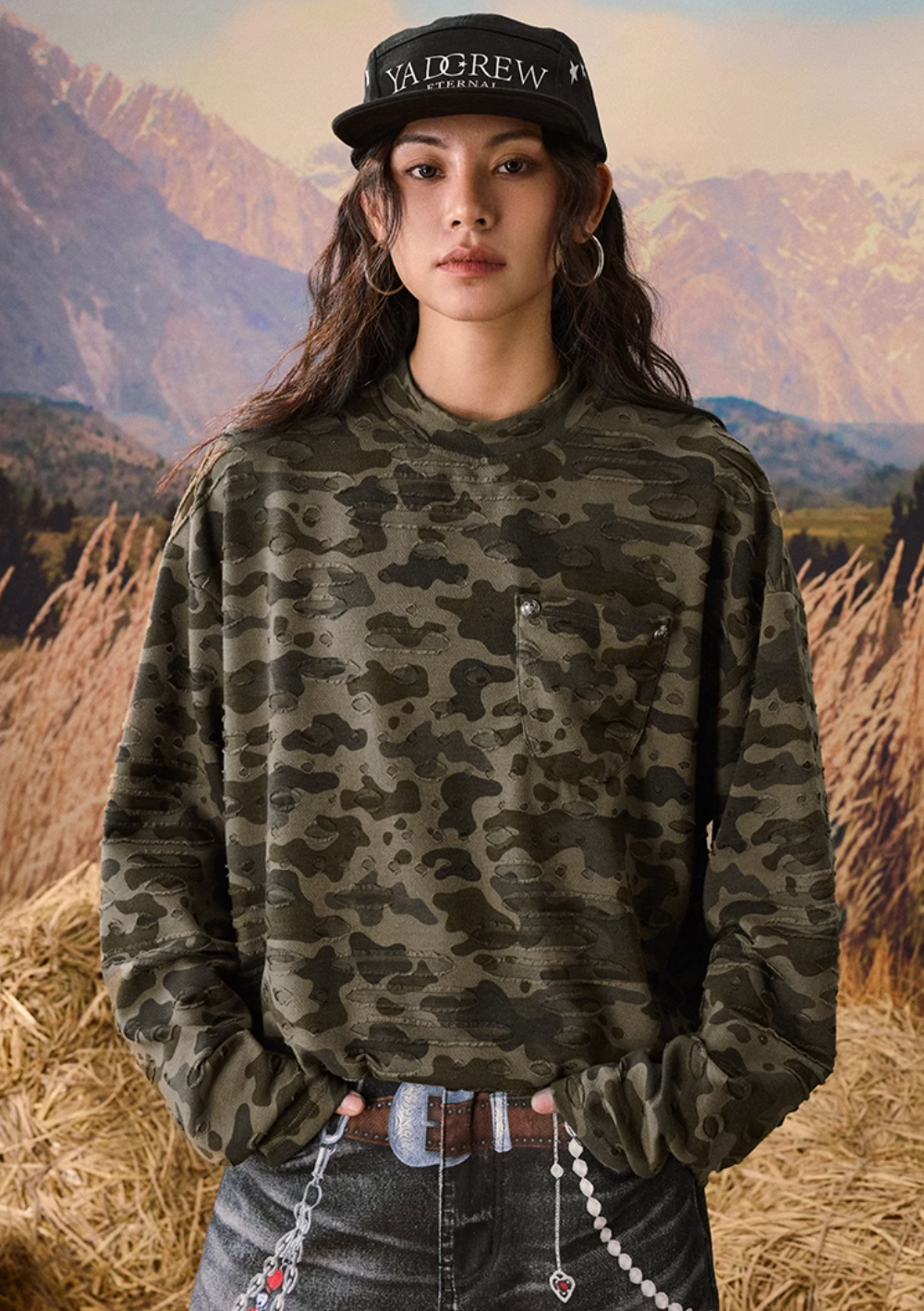 YADcrew Wormhole Camouflage Pocket Long Sleeve Tee | Face 3 Face