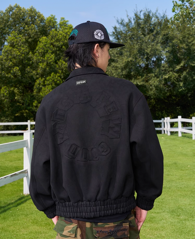 AFGK Steel Printed Suede Baseball Jacket | Face 3 Face