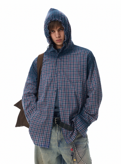 JHYQ Gradation Plaid Hooded Long Sleeved Shirt | Face 3 Face