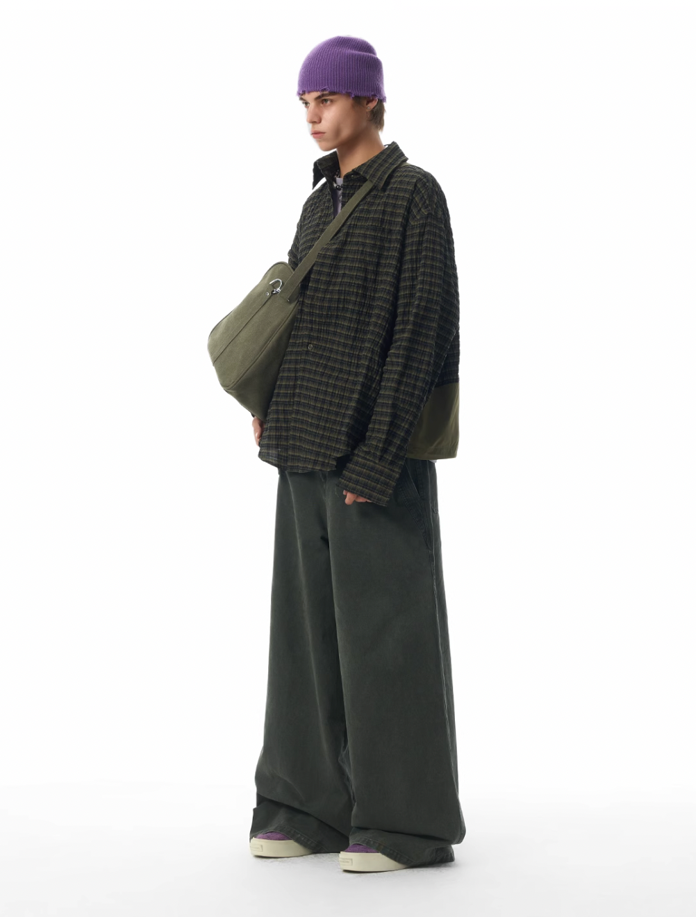 JHYQ Vintage Plaid Patchwork Long Sleeved Shirt | Face 3 Face