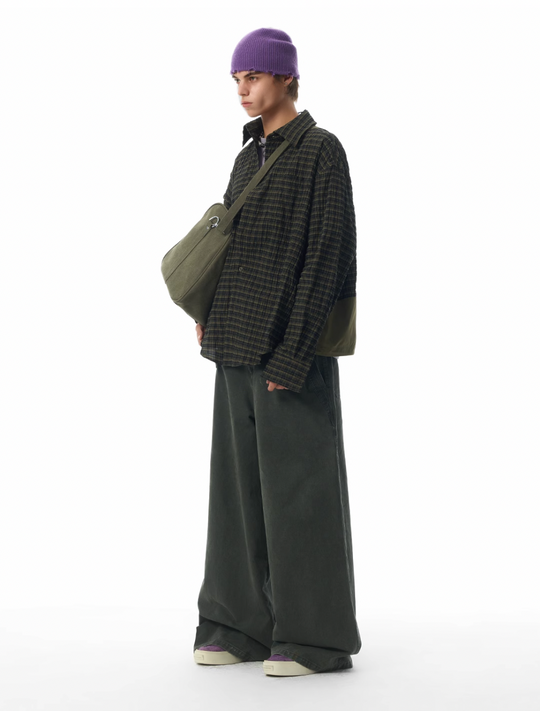 JHYQ Vintage Plaid Patchwork Long Sleeved Shirt | Face 3 Face