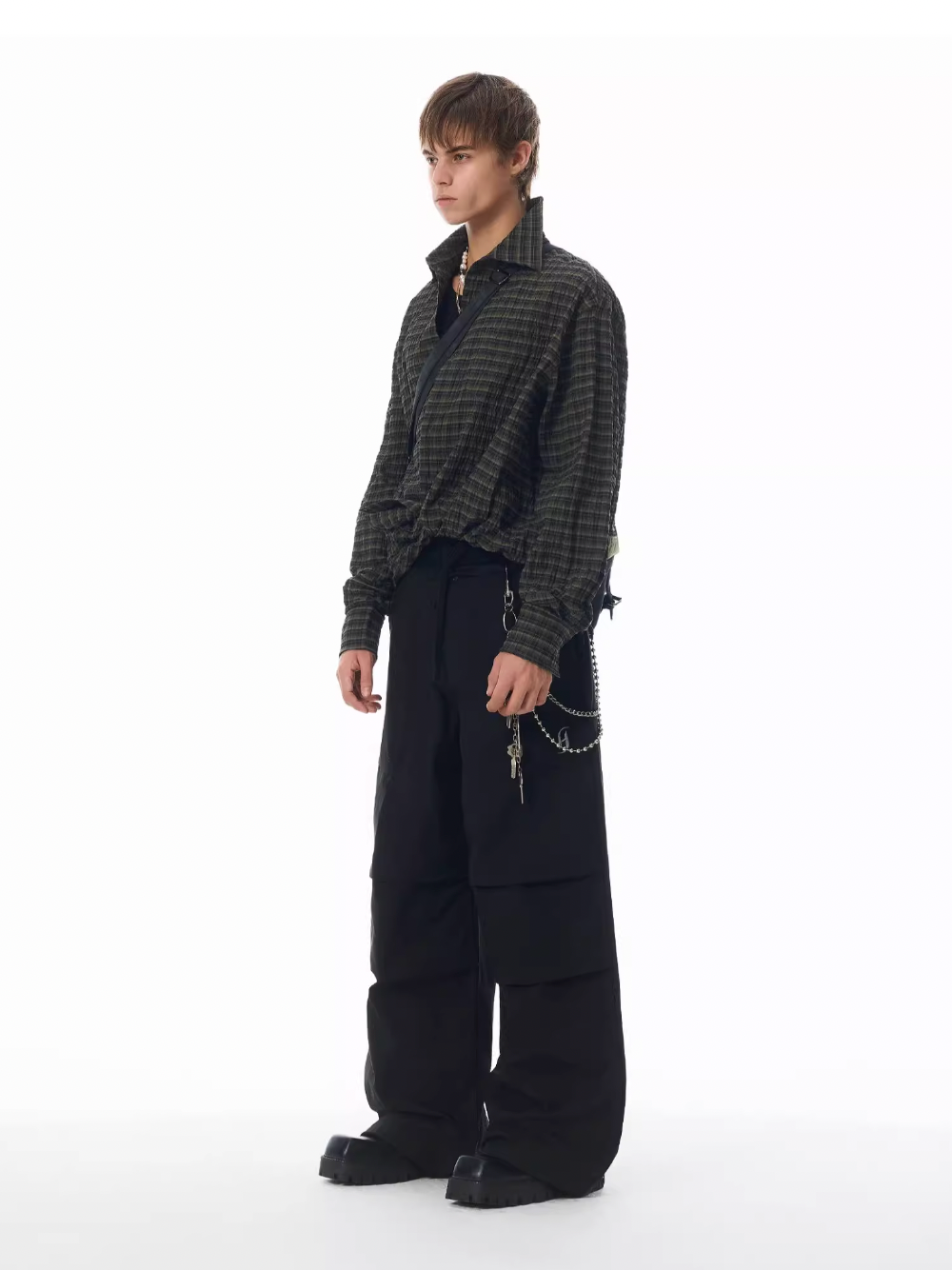 JHYQ Vintage Plaid Patchwork Long Sleeved Shirt | Face 3 Face