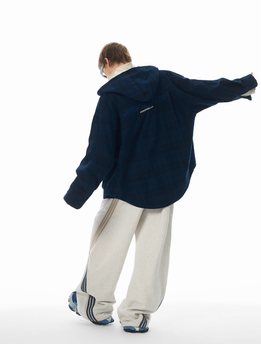 JHYQ Work Plaid Embroidery Hooded Shirt Jacket | Face 3 Face