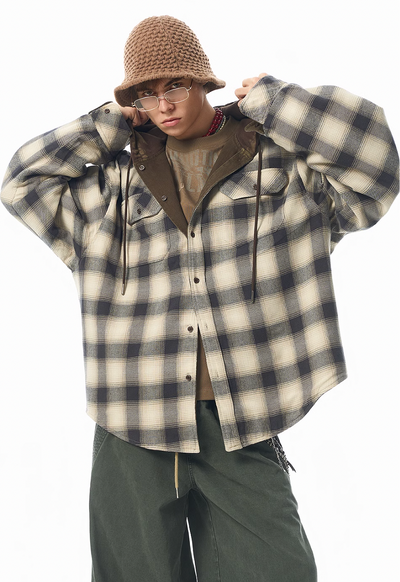 JHYQ Reversible 2WAY Hooded Plaid Shirt jacket | Face 3 Face