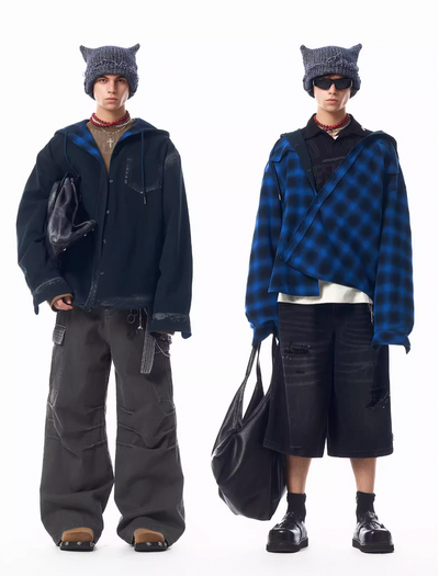 JHYQ Reversible 2WAY Hooded Plaid Shirt jacket | Face 3 Face