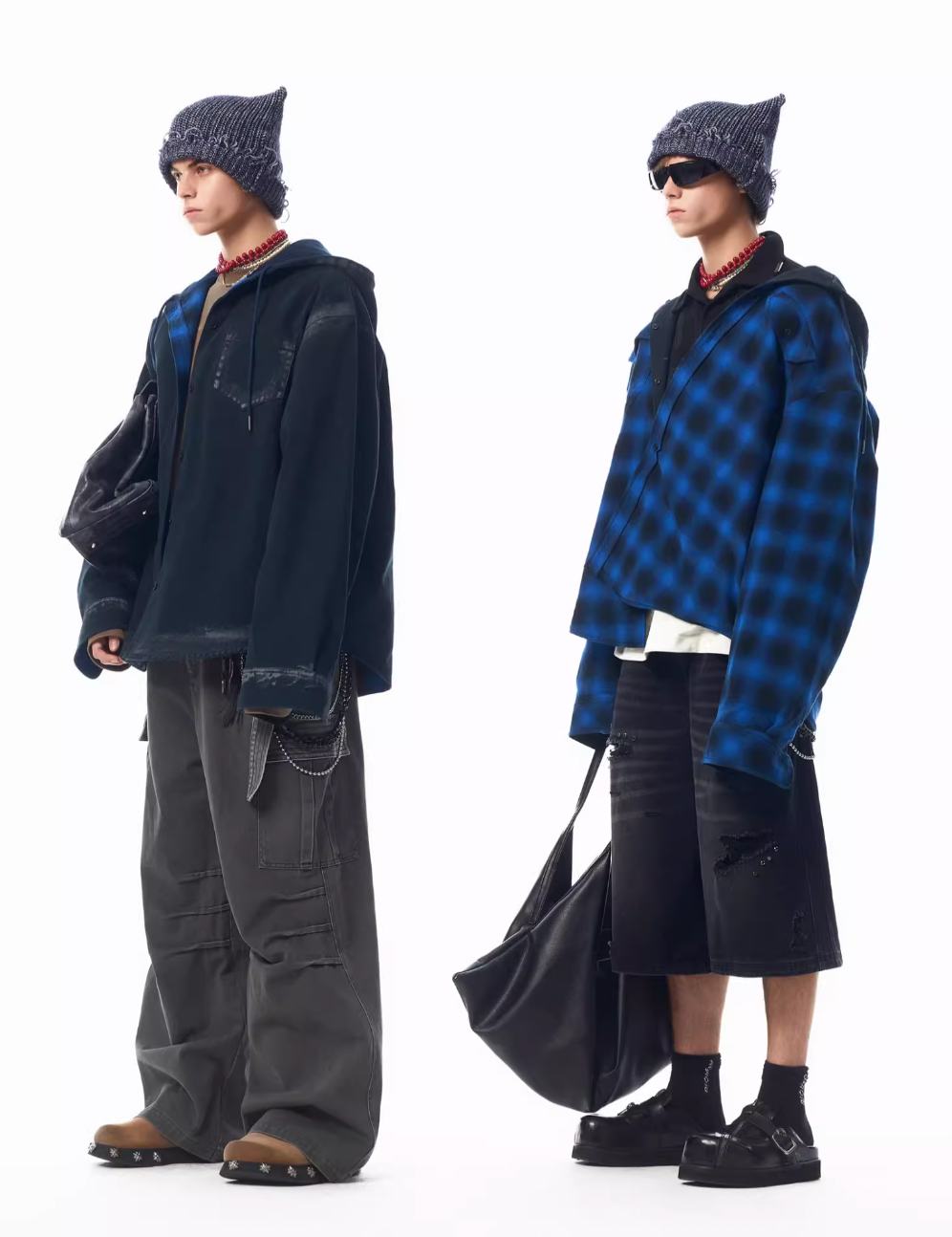 JHYQ Reversible 2WAY Hooded Plaid Shirt jacket | Face 3 Face