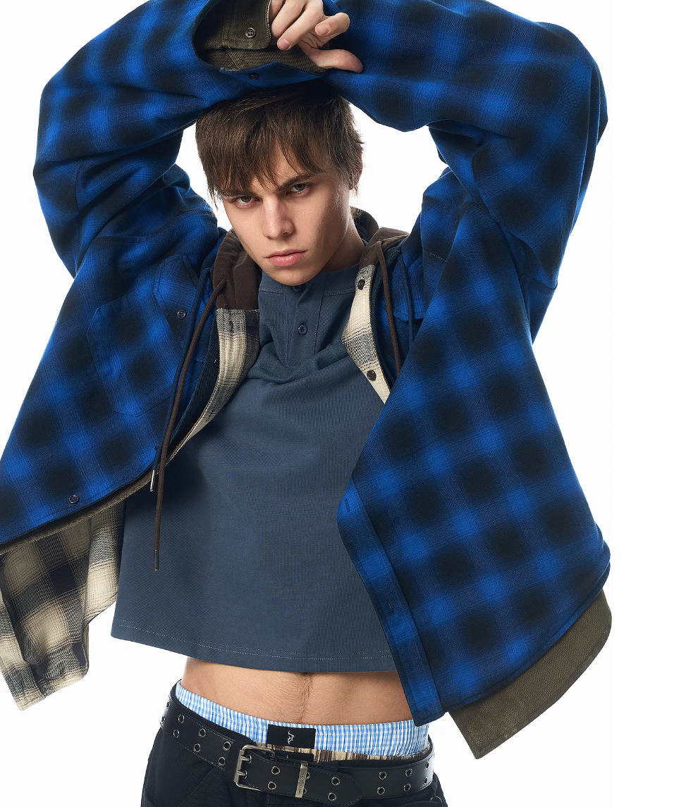 JHYQ Reversible 2WAY Hooded Plaid Shirt jacket | Face 3 Face