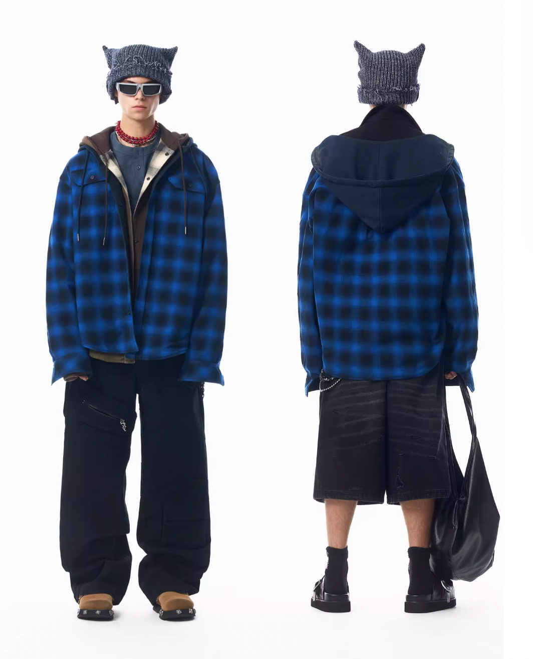 JHYQ Reversible 2WAY Hooded Plaid Shirt jacket | Face 3 Face