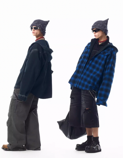 JHYQ Reversible 2WAY Hooded Plaid Shirt jacket | Face 3 Face