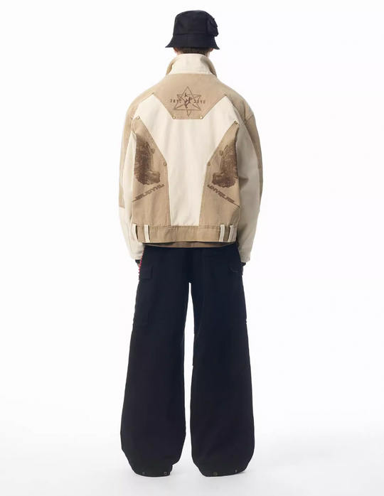 JHYQ Contrast Color Stitching Printed Canvas Work Jacket | Face 3 Face