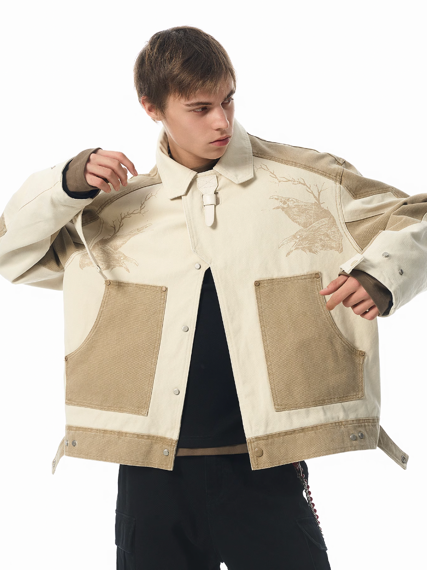 JHYQ Contrast Color Stitching Printed Canvas Work Jacket | Face 3 Face