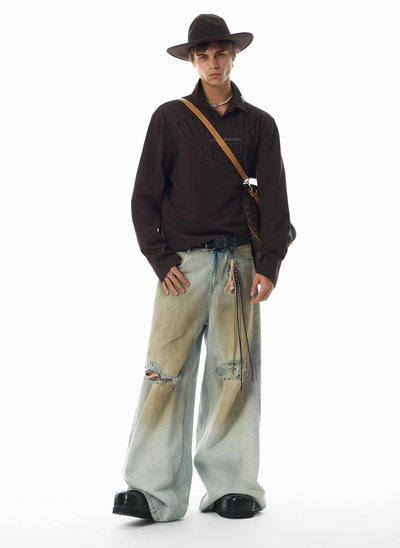 JHYQ Dirty Dye Ripped Rivets Diamonds Baggy Jeans | Face 3 Face