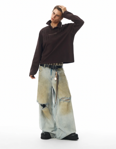 JHYQ Dirty Dye Ripped Rivets Diamonds Baggy Jeans | Face 3 Face