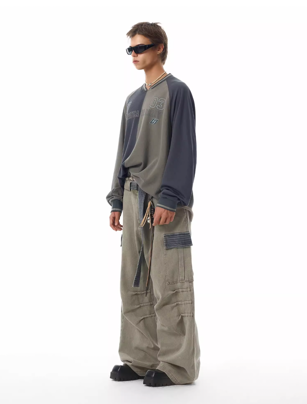 JHYQ Contrast Color Pleated Baggy Cargo Pants | Face 3 Face