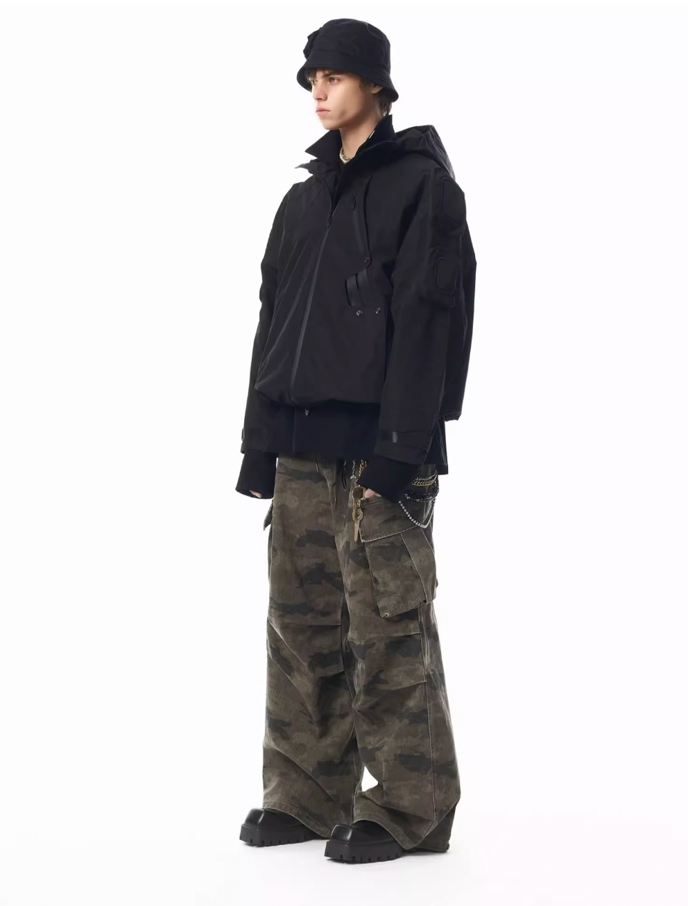 JHYQ Pleated Light Camouflage Adjustable Leg Baggy Cargo Pants | Face 3 Face