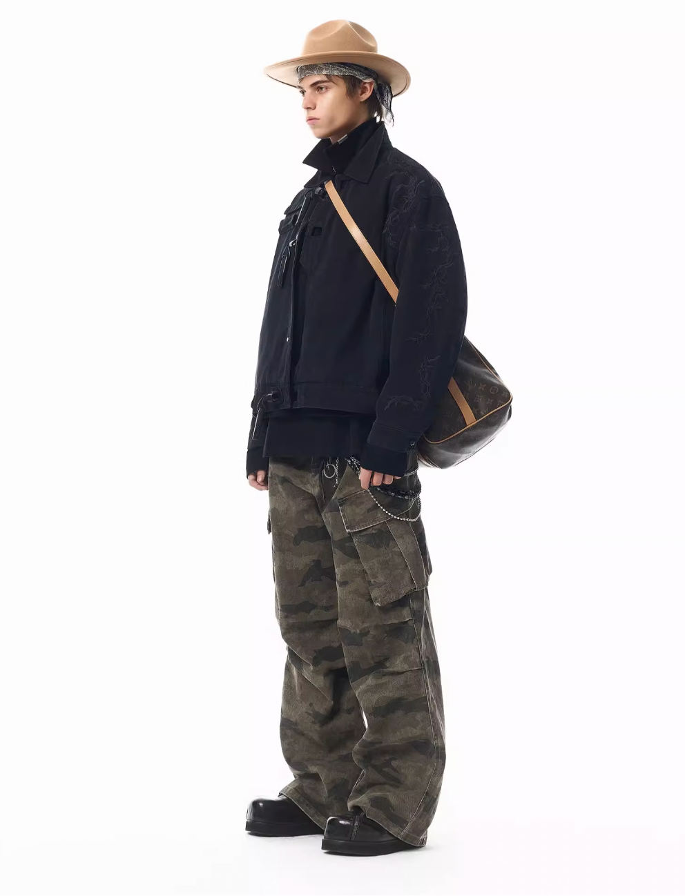 JHYQ Pleated Light Camouflage Adjustable Leg Baggy Cargo Pants | Face 3 Face