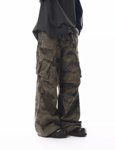 JHYQ Pleated Light Camouflage Adjustable Leg Baggy Cargo Pants | Face 3 Face