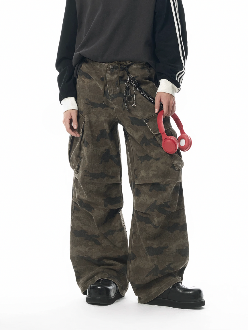 JHYQ Pleated Light Camouflage Adjustable Leg Baggy Cargo Pants | Face 3 Face