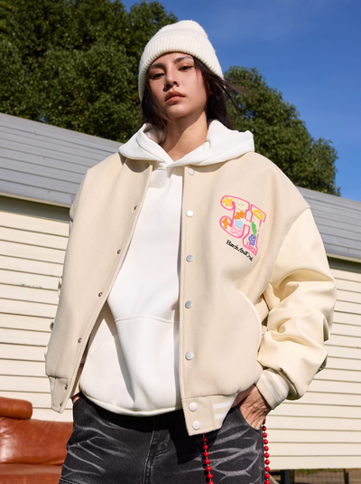 Harsh and Cruel Floral Graffiti Wool Varsity Jacket | Face 3 Face