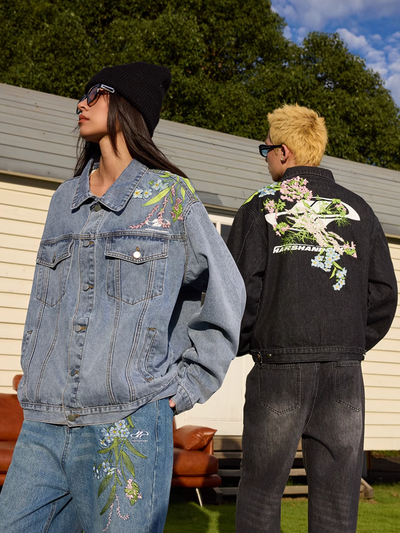 Harsh and Cruel Floral Embroidered Washed Denim Jacket | Face 3 Face