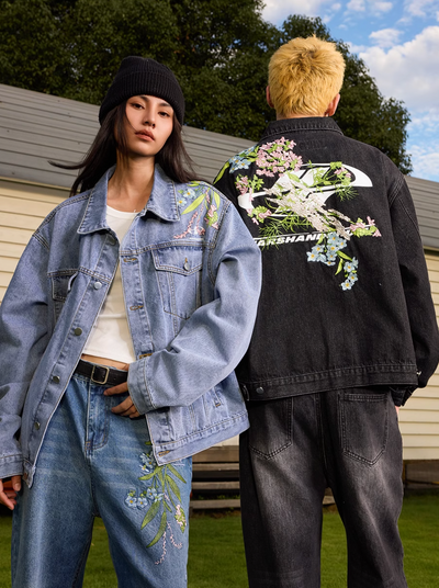 Harsh and Cruel Floral Embroidered Washed Denim Jacket | Face 3 Face