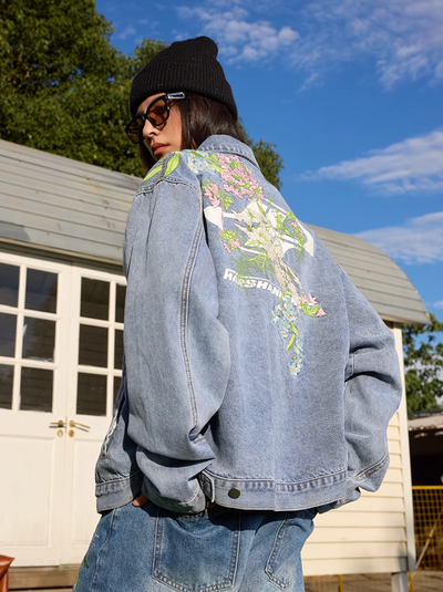 Harsh and Cruel Floral Embroidered Washed Denim Jacket | Face 3 Face