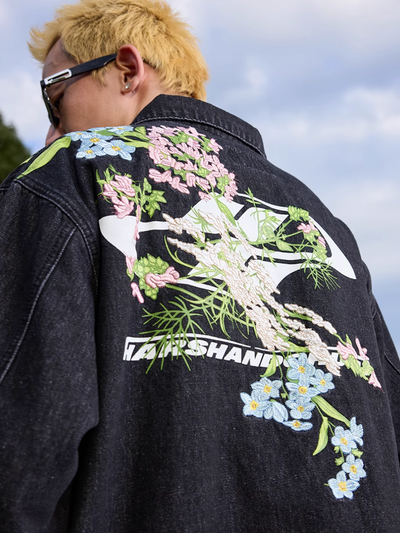 Harsh and Cruel Floral Embroidered Washed Denim Jacket | Face 3 Face