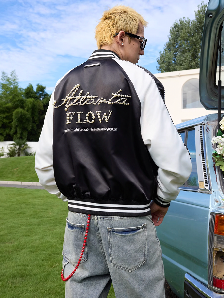 Harsh and Cruel Vintage Pearl Embroidered Baseball Jacket | Face 3 Face