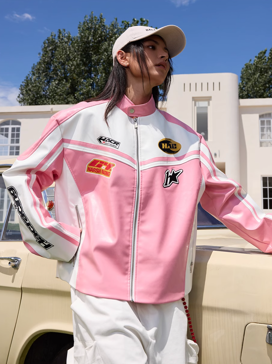 Harsh and Cruel Barbie Pink Embroidered Racing Jacket | Face 3 Face