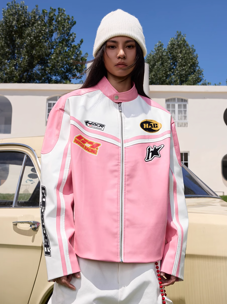 Harsh and Cruel Barbie Pink Embroidered Racing Jacket | Face 3 Face