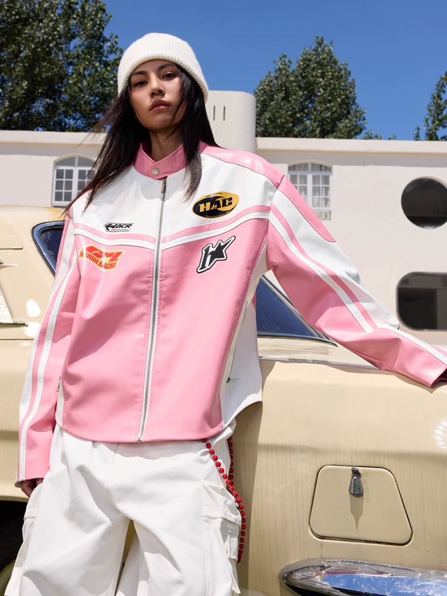 Harsh and Cruel Barbie Pink Embroidered Racing Jacket | Face 3 Face