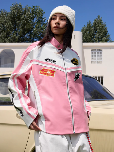 Harsh and Cruel Barbie Pink Embroidered Racing Jacket | Face 3 Face