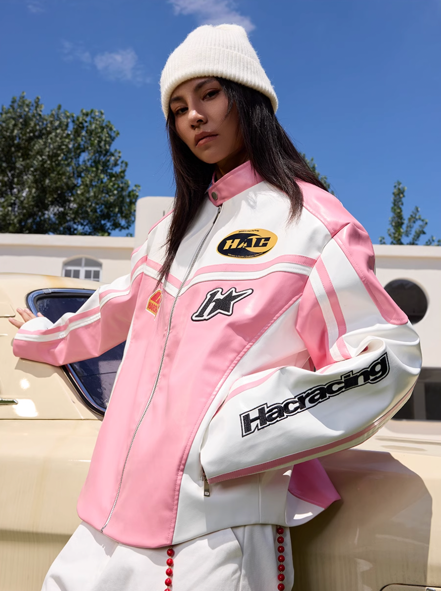 Harsh and Cruel Barbie Pink Embroidered Racing Jacket | Face 3 Face