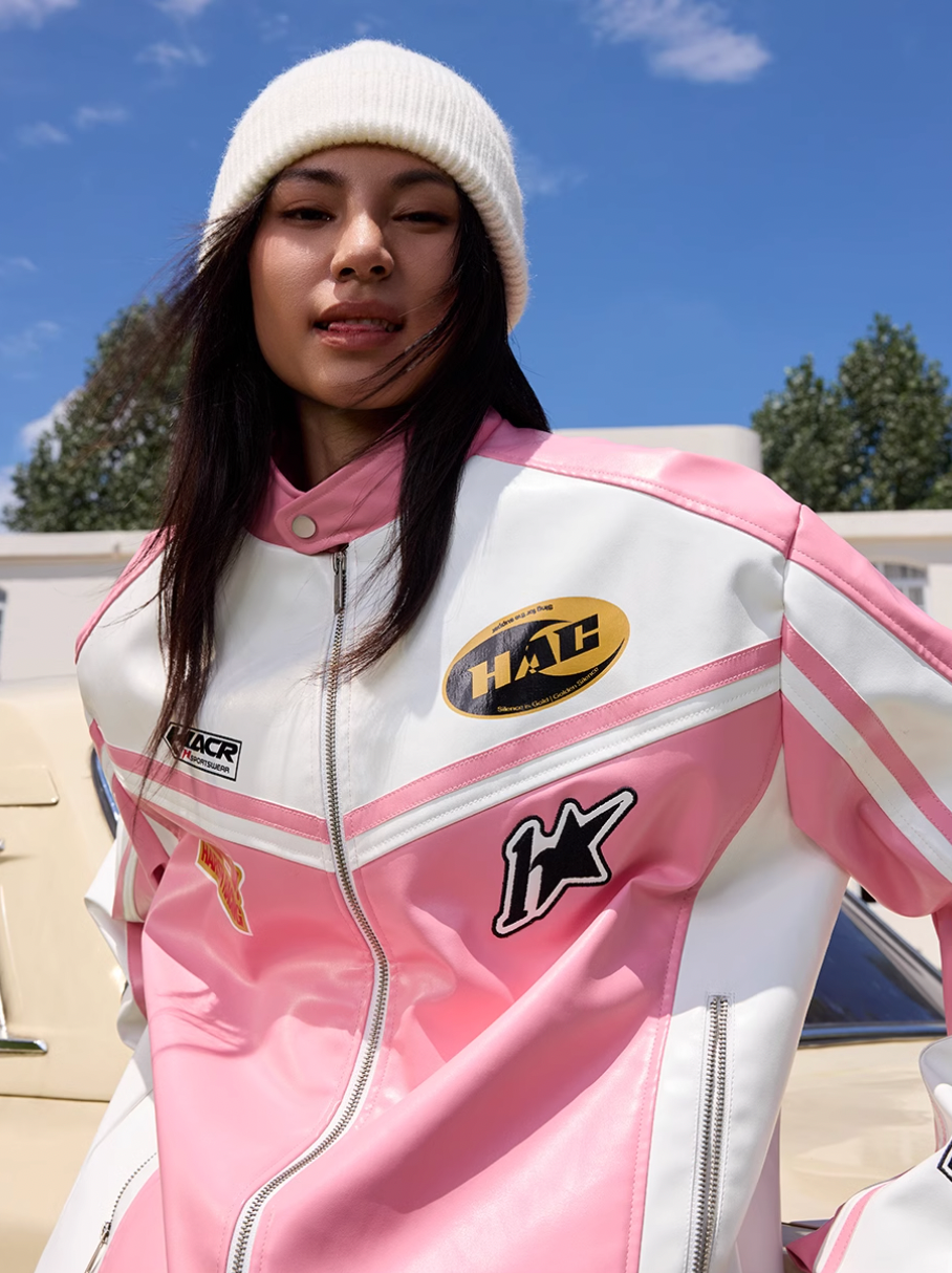 Harsh and Cruel Barbie Pink Embroidered Racing Jacket | Face 3 Face